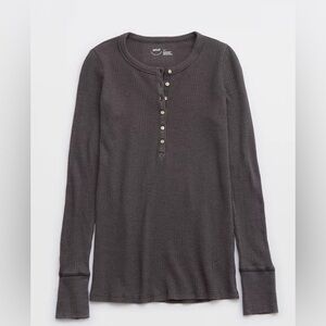 Aerie Waffle Rib Long Sleeve Henley T-Shirt